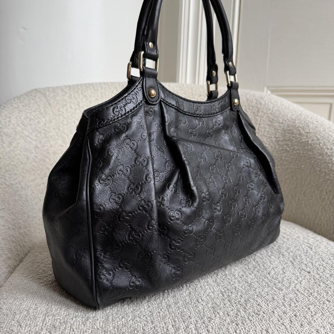 Gucci Guccissima Sukey Leather Black Tote Bag