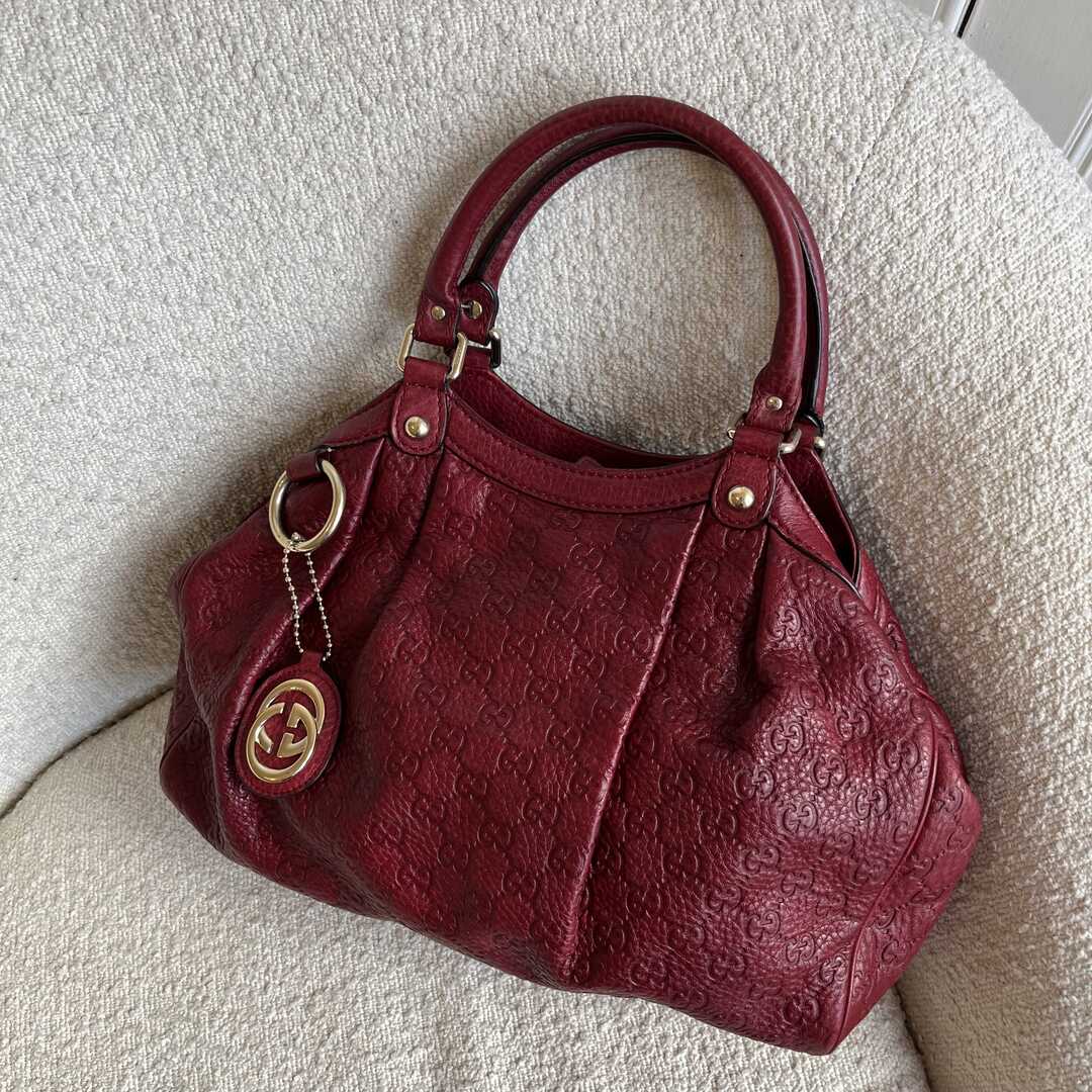 Gucci Guccissima Sukey Leather Red Tote Bag