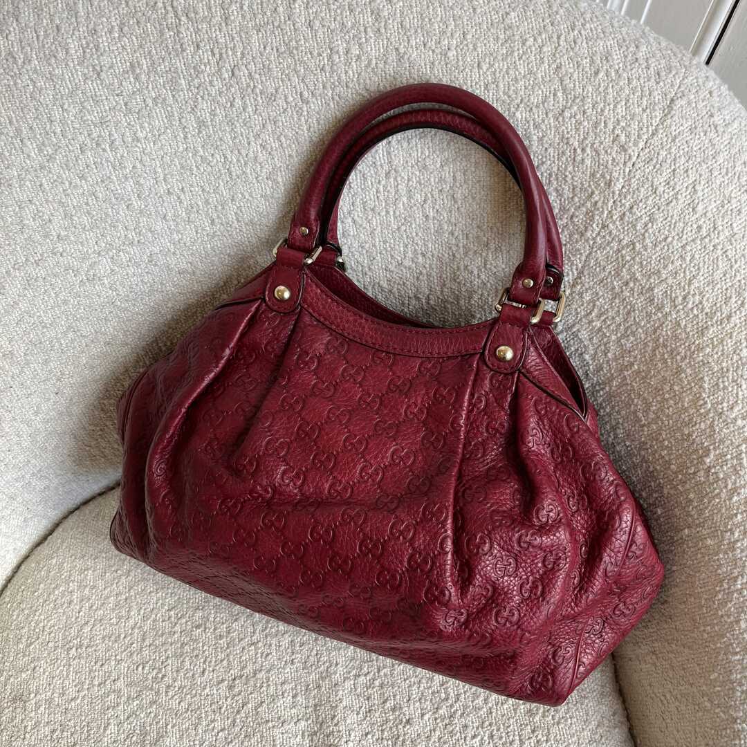 Gucci Guccissima Sukey Leather Red Tote Bag