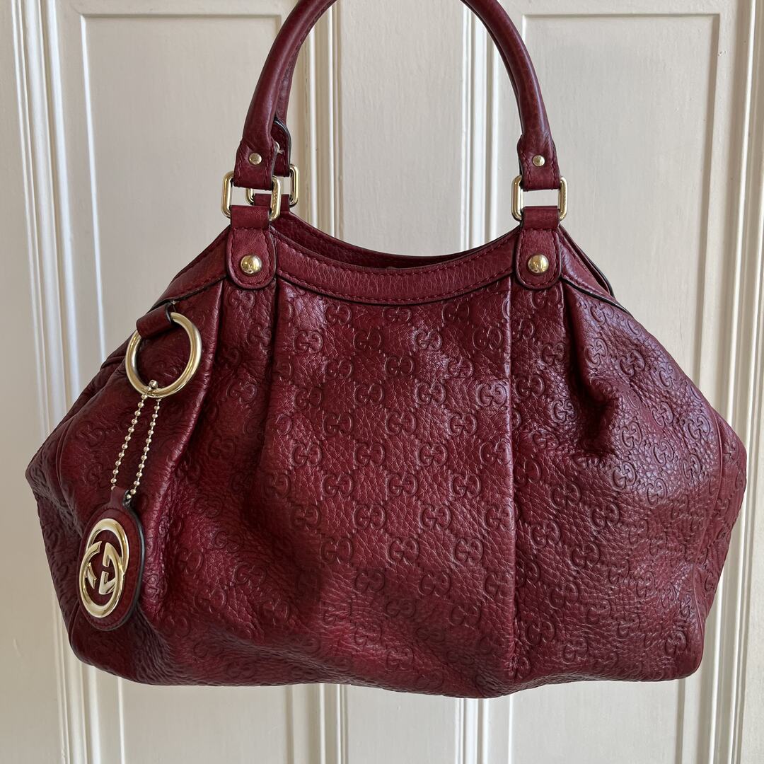 Gucci Guccissima Sukey Leather Red Tote Bag