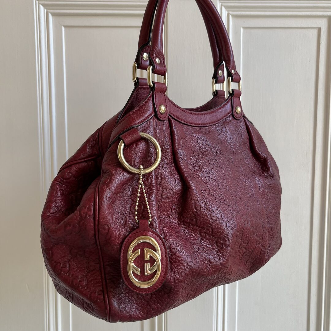 Gucci Guccissima Sukey Leather Red Tote Bag