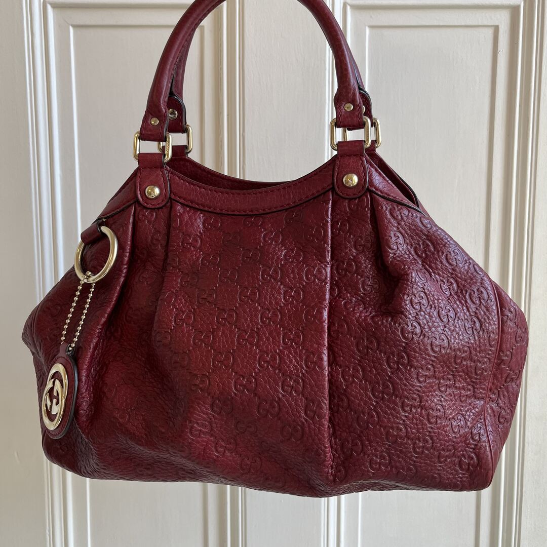 Gucci Guccissima Sukey Leather Red Tote Bag