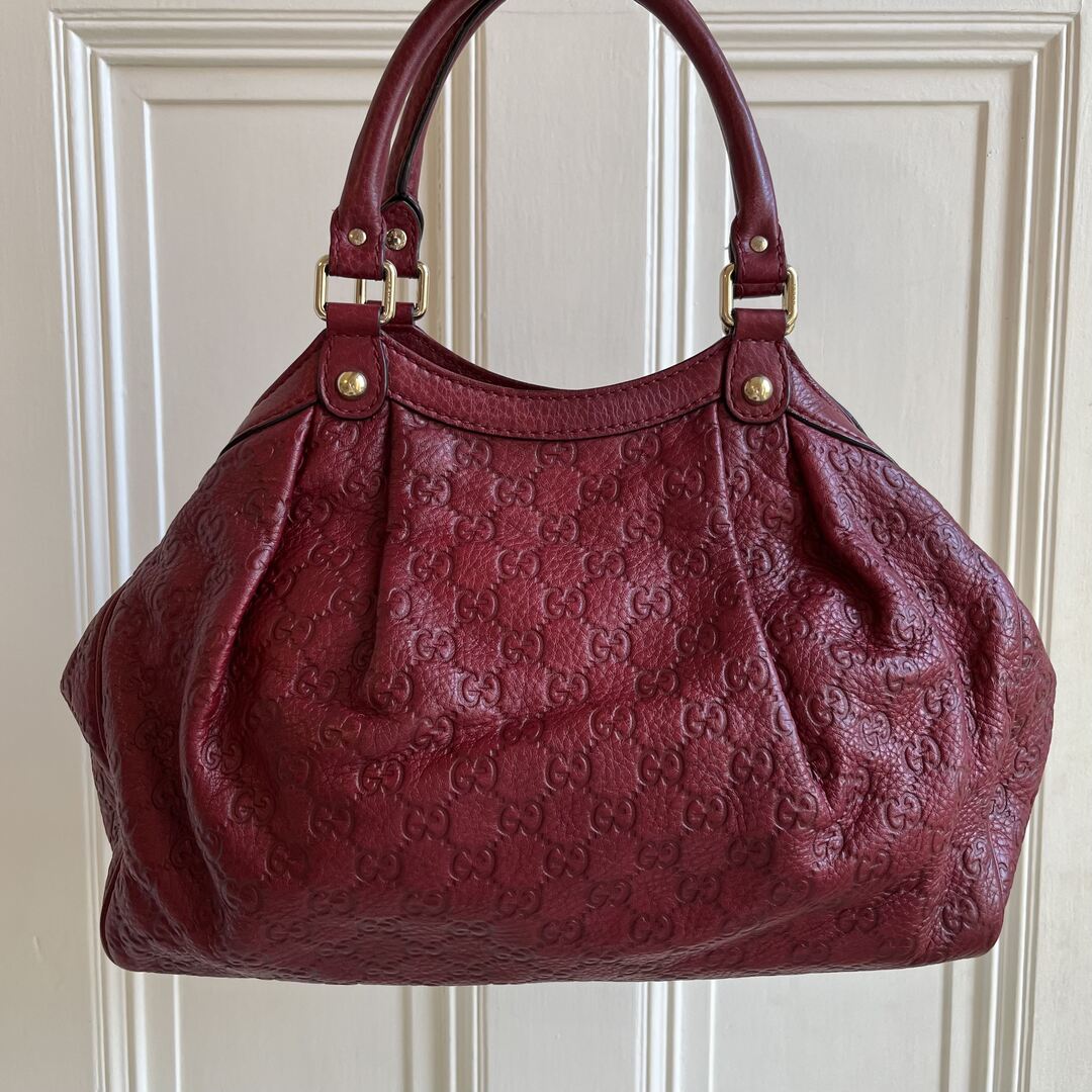 Gucci Guccissima Sukey Leather Red Tote Bag