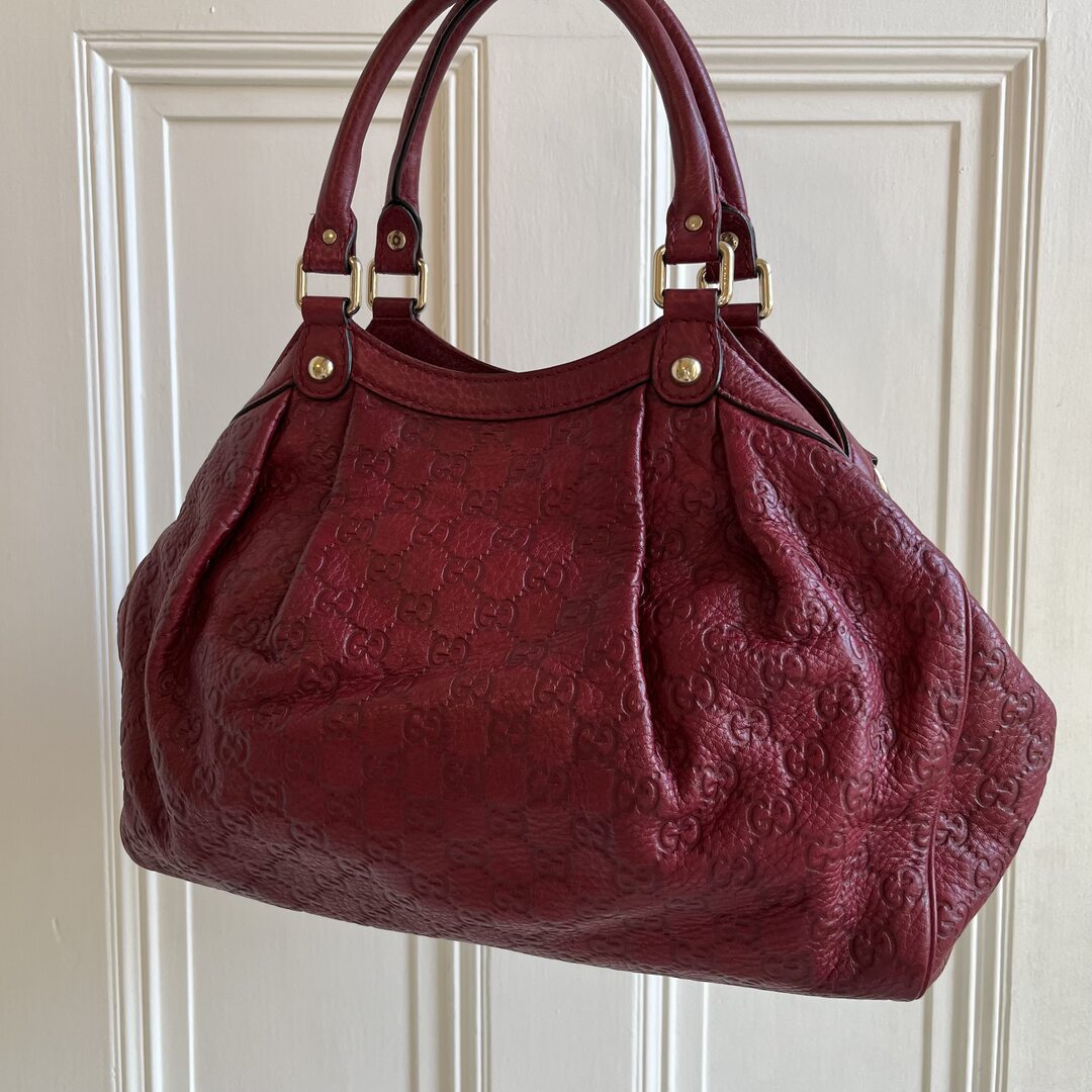 Gucci Guccissima Sukey Leather Red Tote Bag