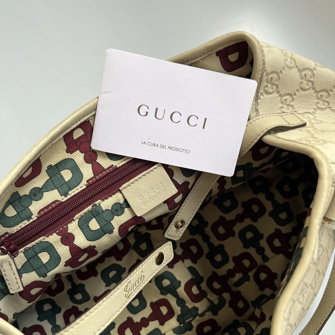 Gucci Guccissima Abbey Leather Cream Tote Bag