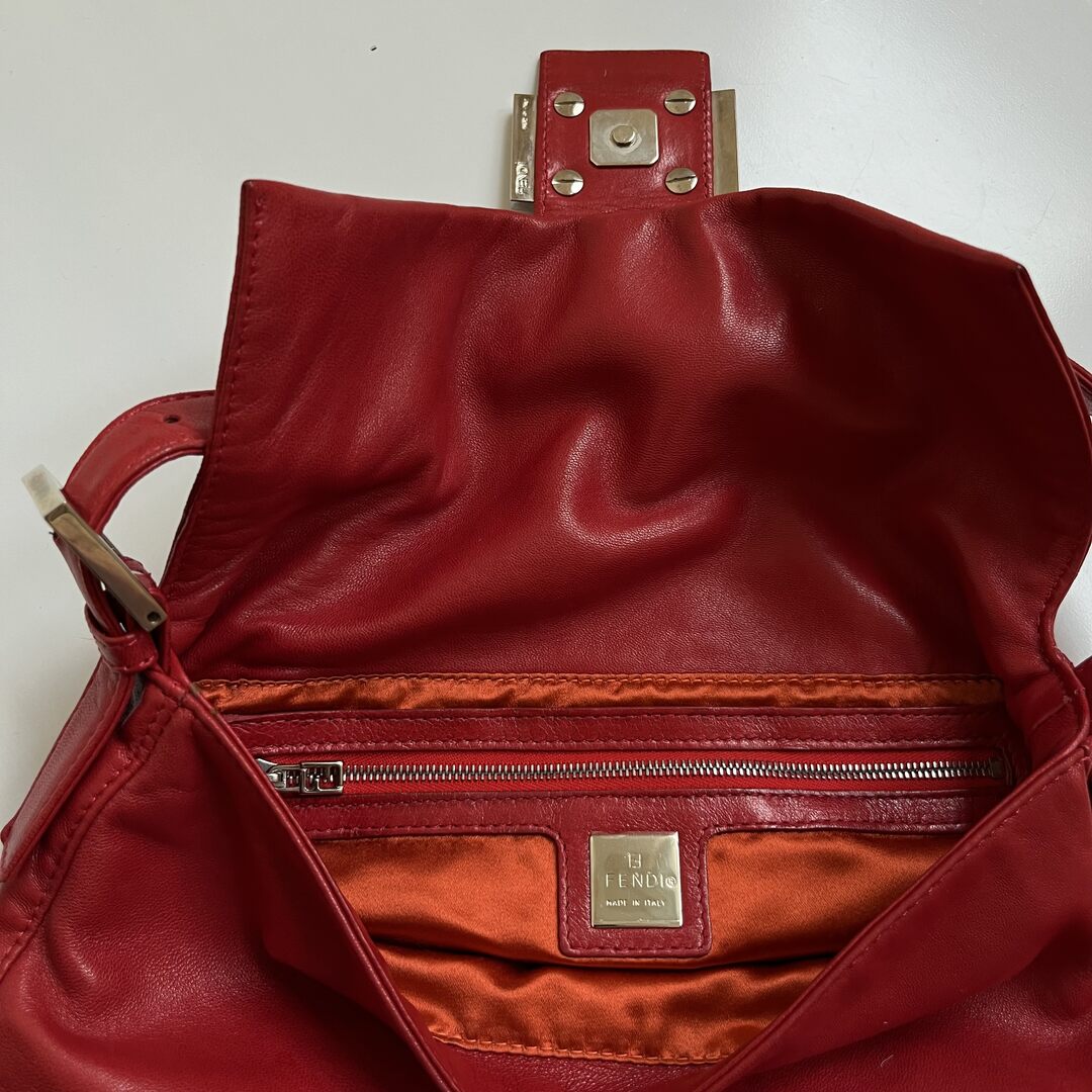 Fendi Baguette Leather Red Shoulder Bag