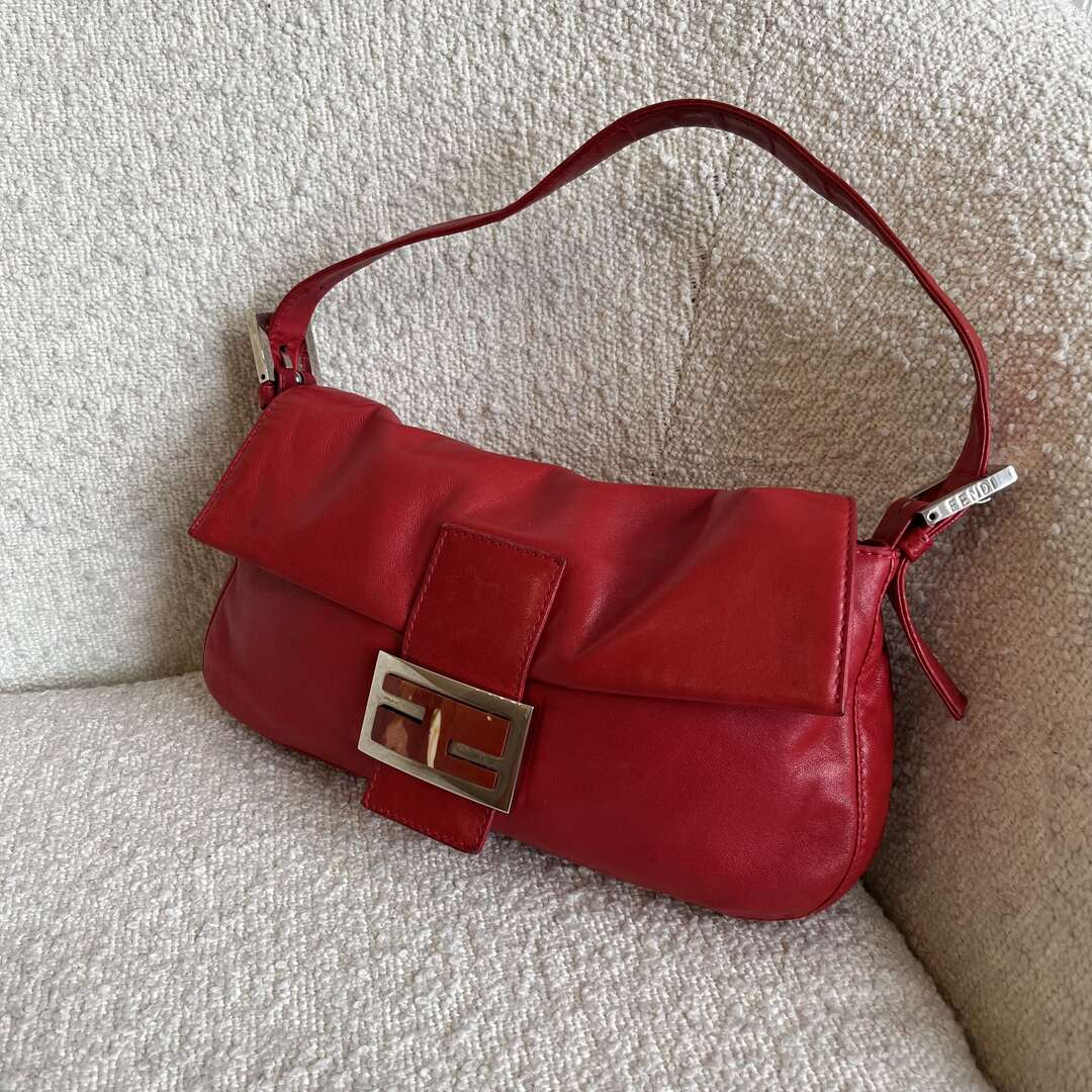 Fendi Baguette Leather Red Shoulder Bag