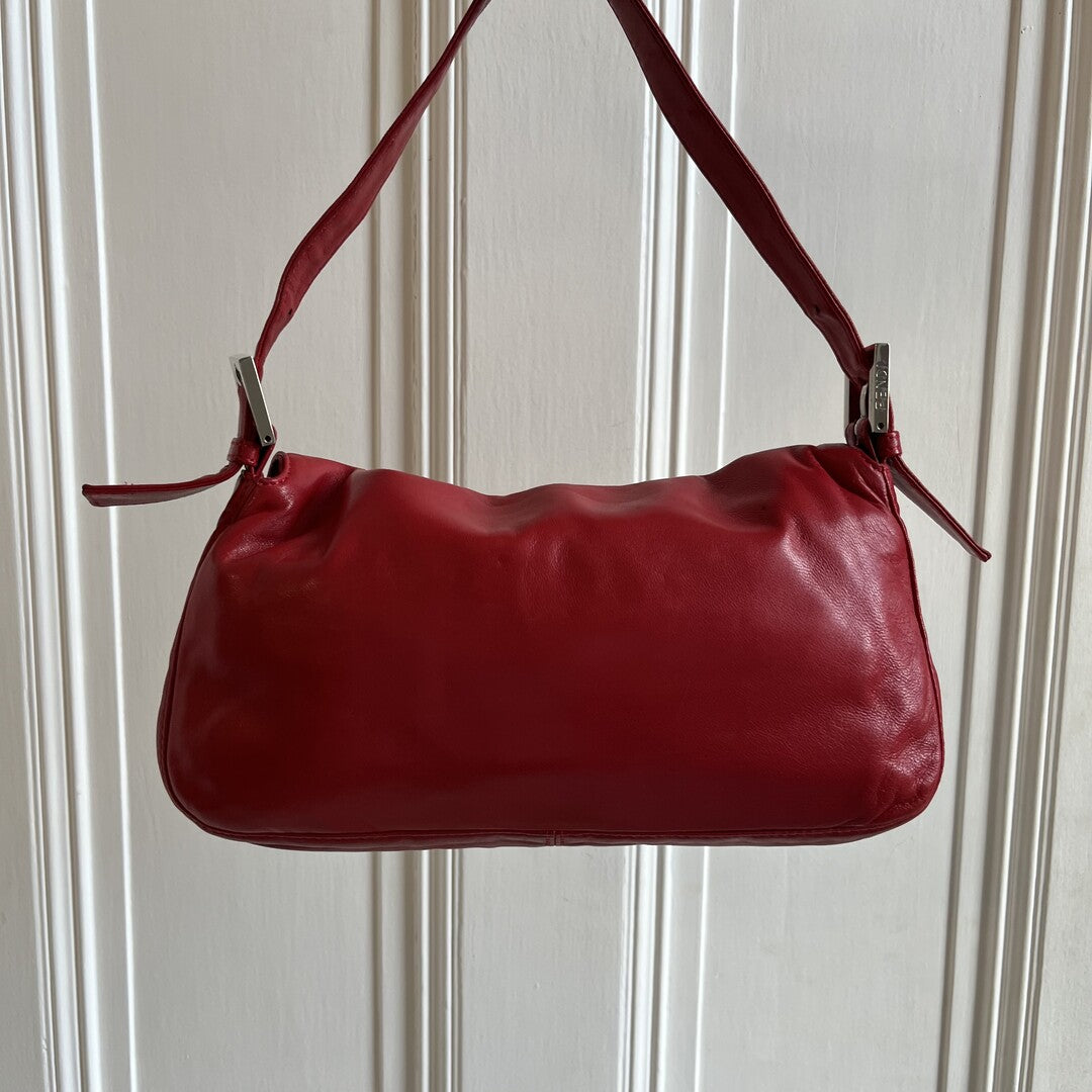 Fendi Baguette Leather Red Shoulder Bag