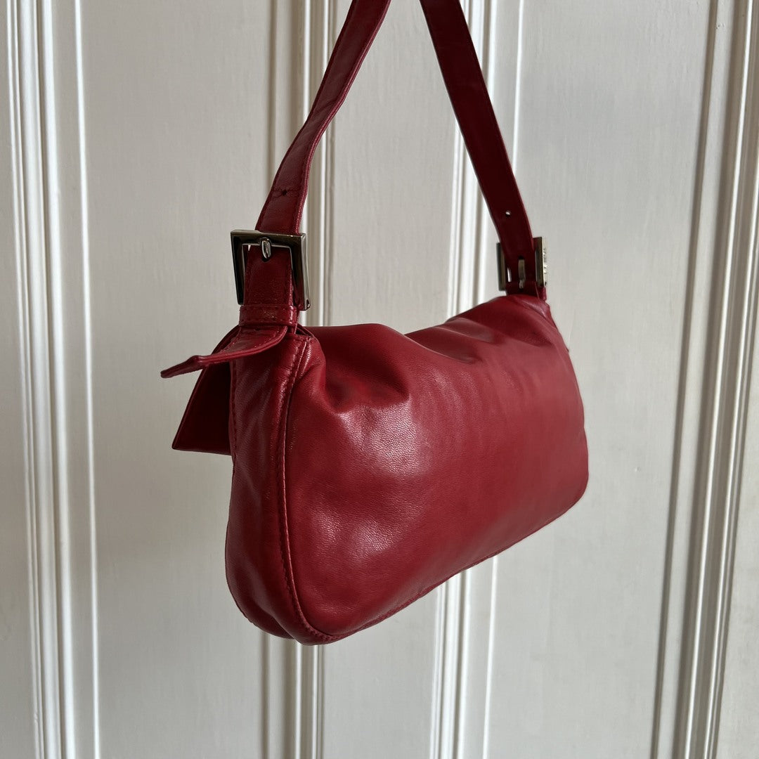 Fendi Baguette Leather Red Shoulder Bag