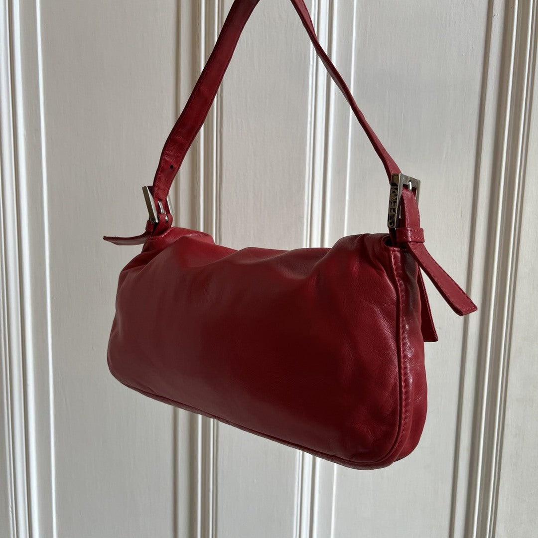 Fendi Baguette Leather Red Shoulder Bag