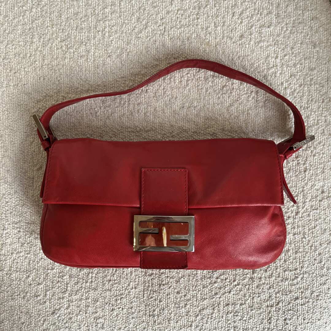 Fendi Baguette Leather Red Shoulder Bag