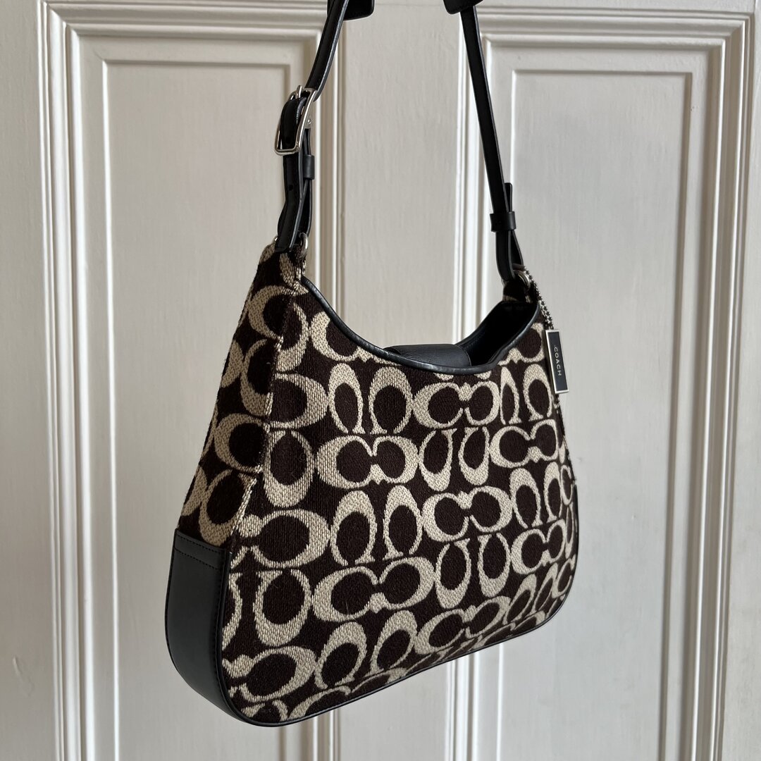 Coach Signature Wool Cream Shoulder Bag