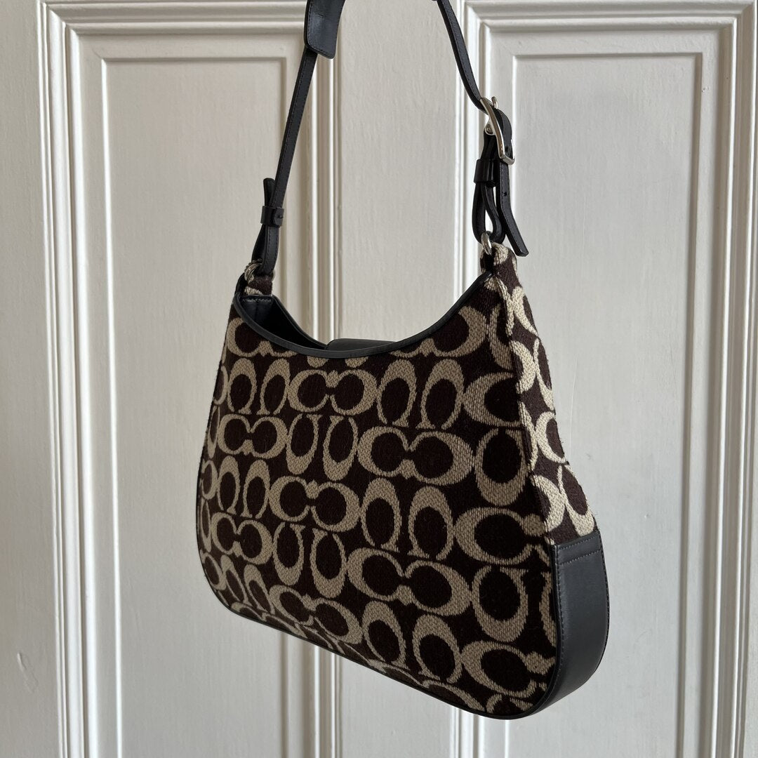 Coach Signature Wool Cream Shoulder Bag