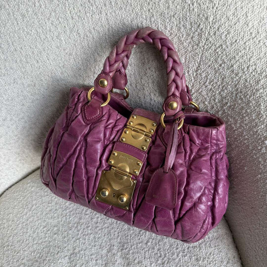 Miu Miu Matelasse Purple Leather Handbag