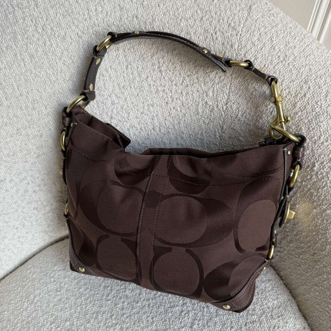 Coach Signature Brown Studded Shoulder Bag