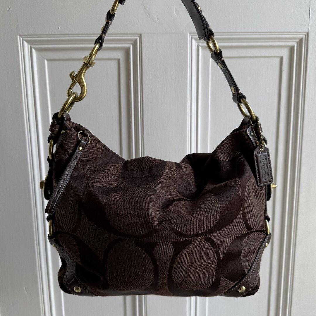 Coach Signature Brown Studded Shoulder Bag