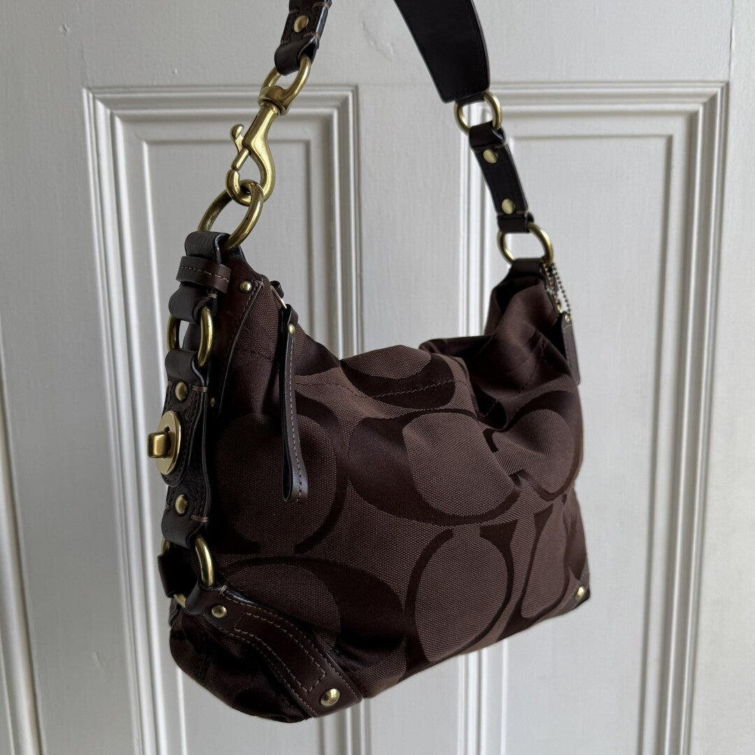Coach Signature Brown Studded Shoulder Bag
