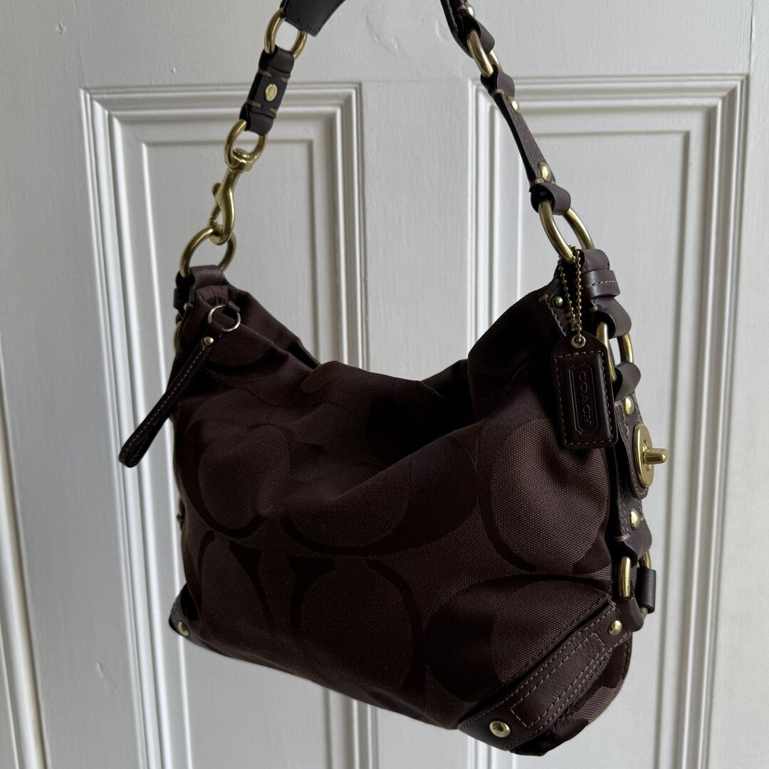 Coach Signature Brown Studded Shoulder Bag