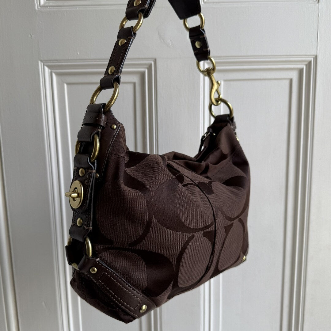 Coach Signature Brown Studded Shoulder Bag