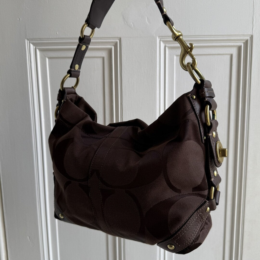 Coach Signature Brown Studded Shoulder Bag