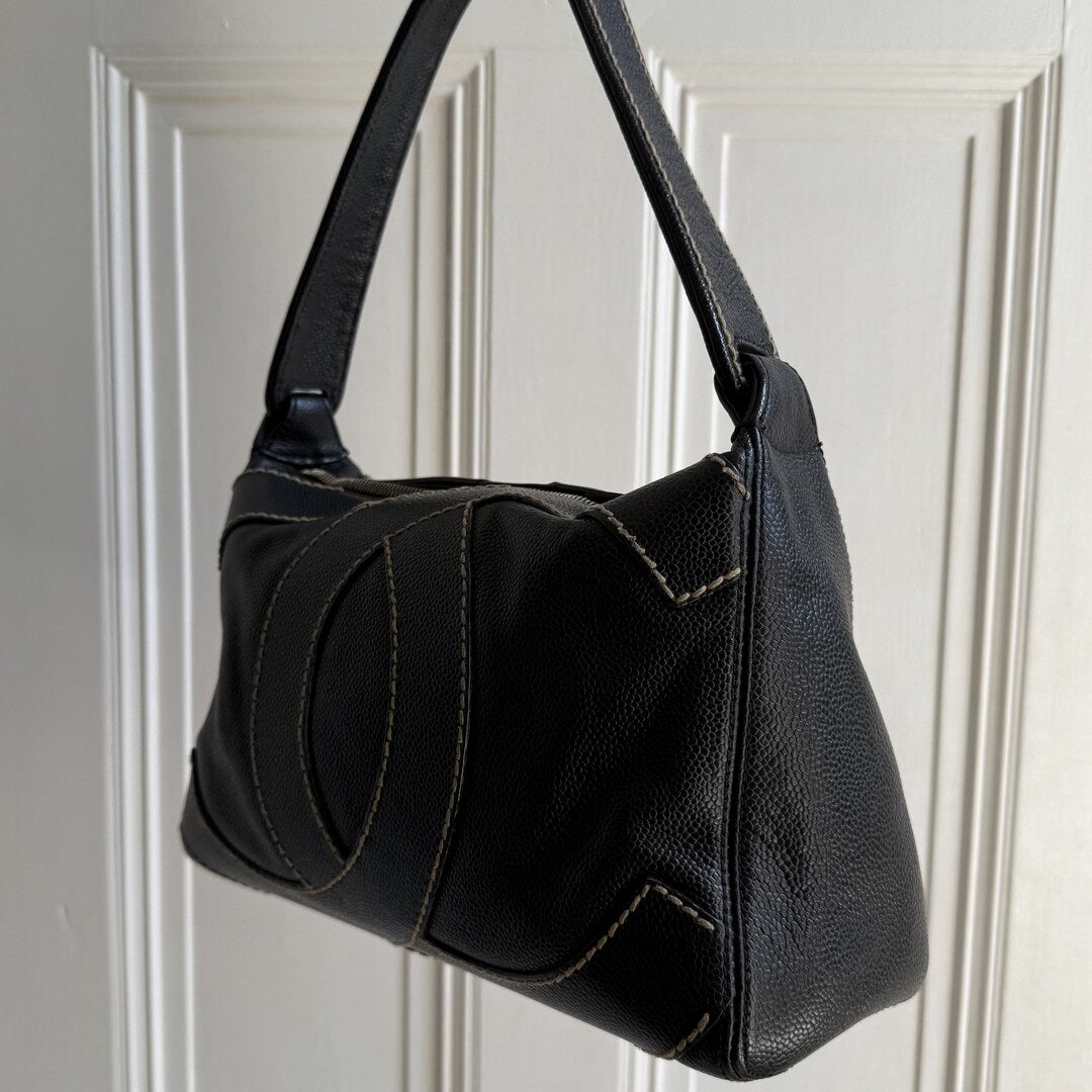 2004 Chanel Surpique CC Wild Stitch Caviar Black Shoulder Bag