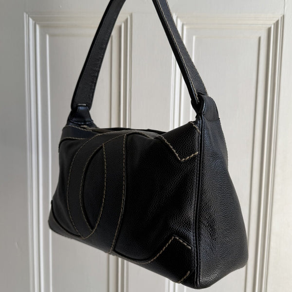 2004 Chanel Surpique CC Wild Stitch Caviar Black Shoulder Bag