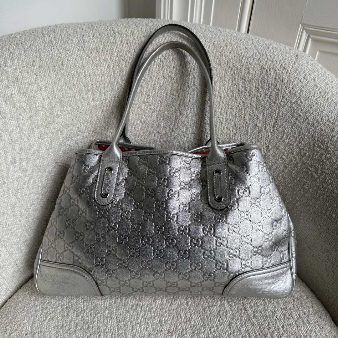 Rare Gucci Guccissima Princy Metallic Silver Tote Bag