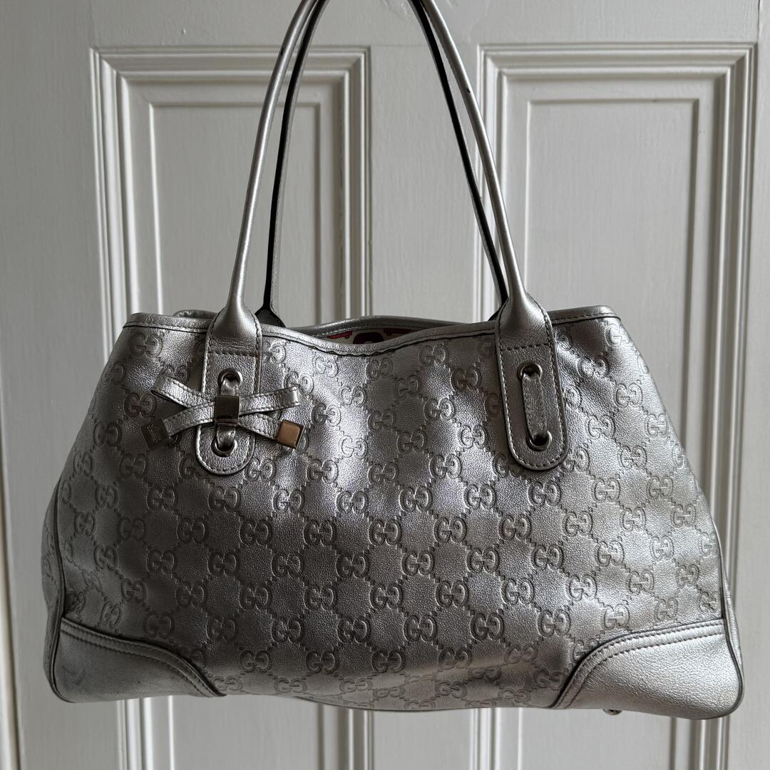 Rare Gucci Guccissima Princy Metallic Silver Tote Bag