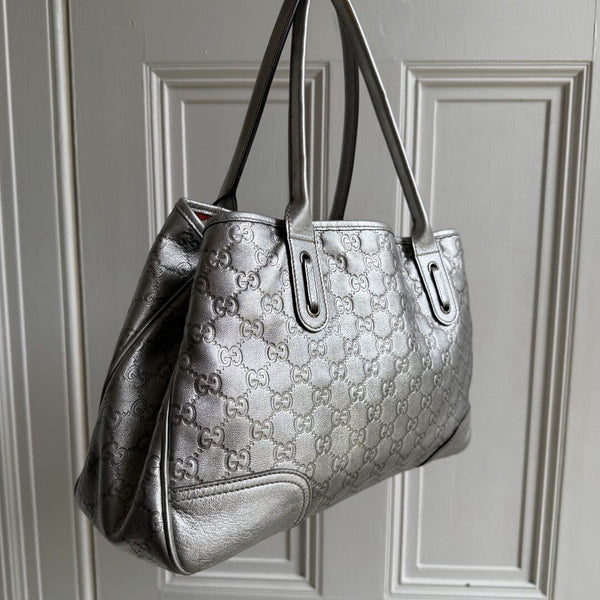 Rare Gucci Guccissima Princy Metallic Silver Tote Bag