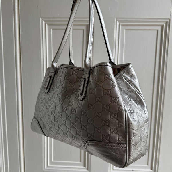 Rare Gucci Guccissima Princy Metallic Silver Tote Bag
