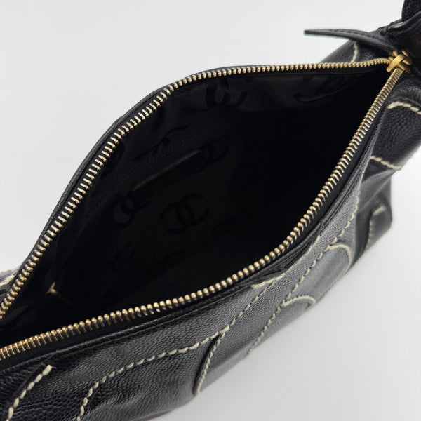 2004 Chanel Surpique CC Wild Stitch Caviar Black Shoulder Bag