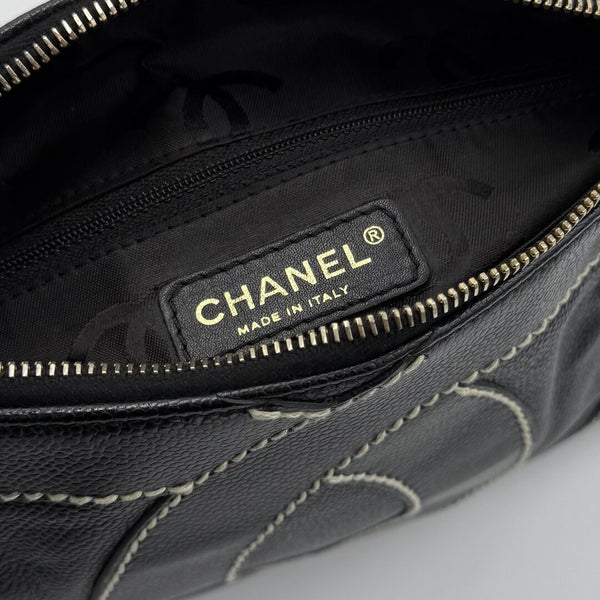 2004 Chanel Surpique CC Wild Stitch Caviar Black Shoulder Bag