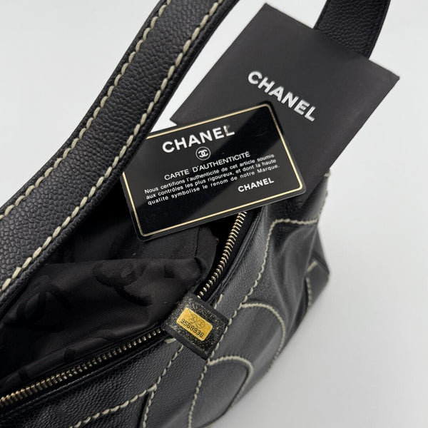 2004 Chanel Surpique CC Wild Stitch Caviar Black Shoulder Bag