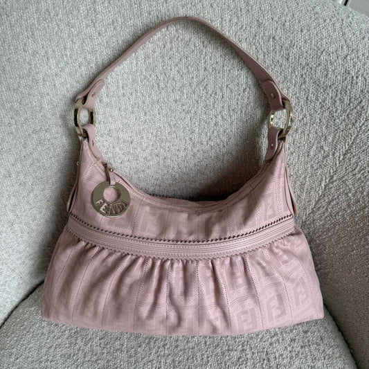 Fendi Zucca Perforated Chef Leather Pink Shoulder Bag