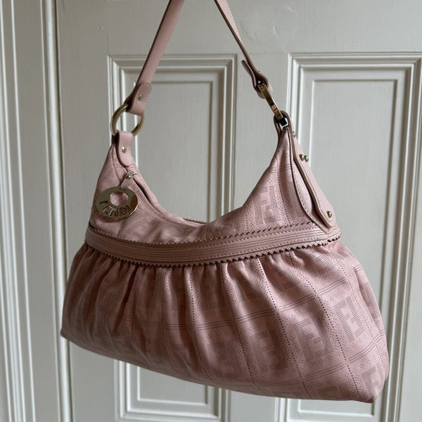 Fendi Zucca Perforated Chef Leather Pink Shoulder Bag