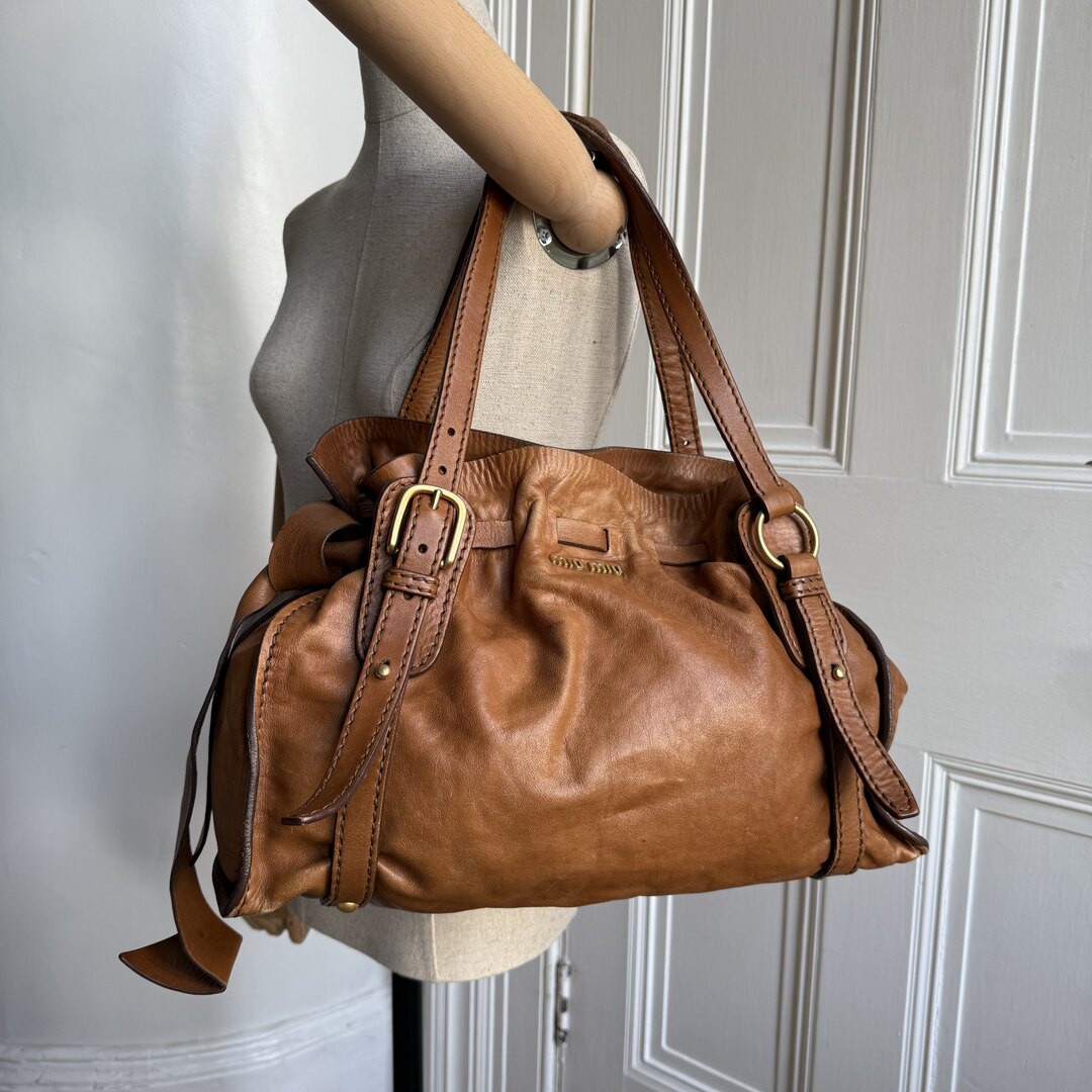 Miu Miu Vitello Leather Brown Tote Bag
