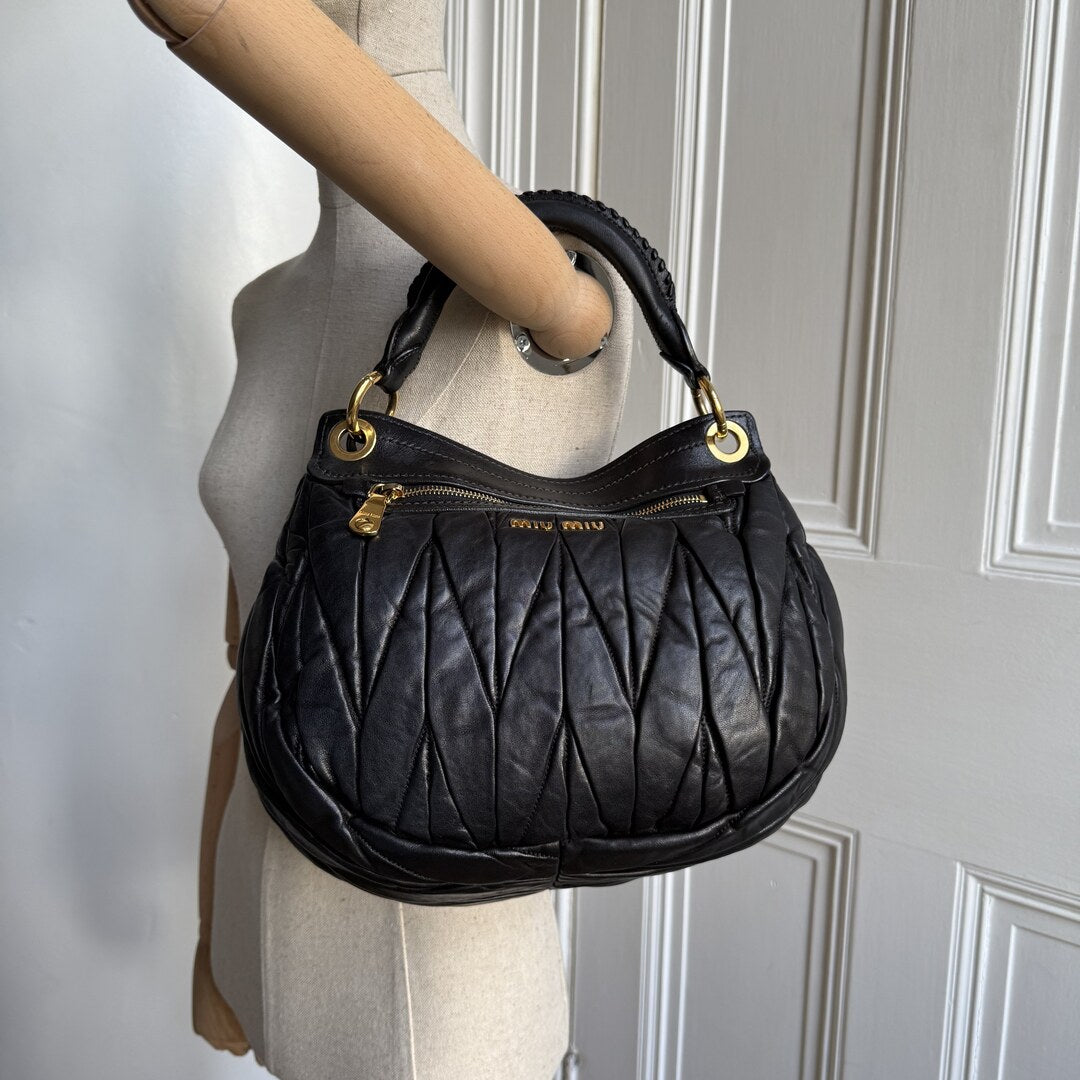 Miu Miu Matelasse Leather Black Shoulder Bag