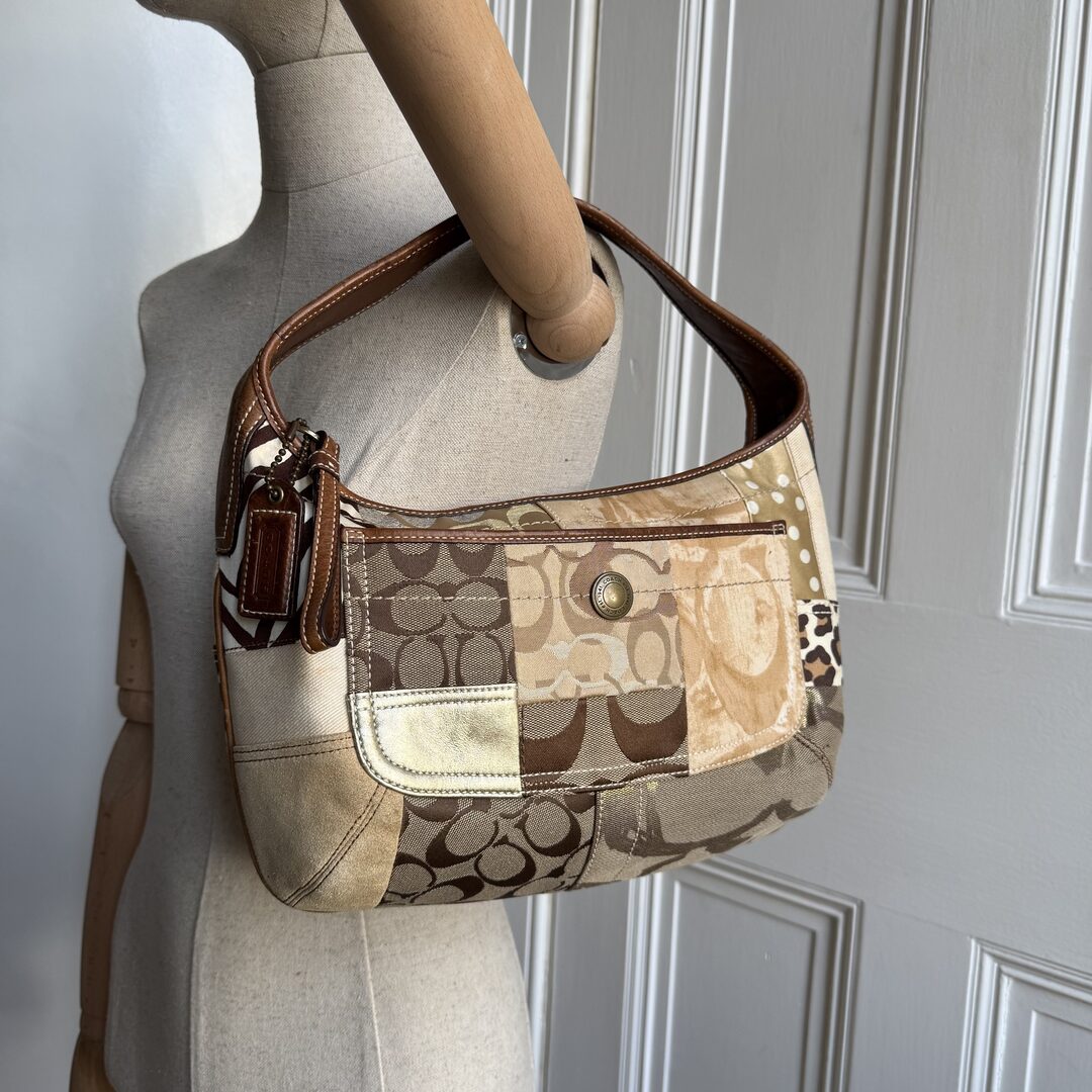 Coach Signature Cheetah Patchwork Hobo Shoulder Bag