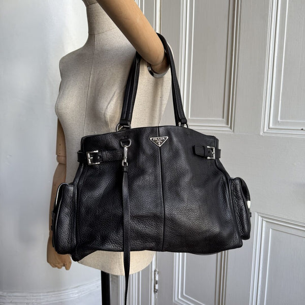 2004 Prada Vitello Daino Leather Black Tote Bag
