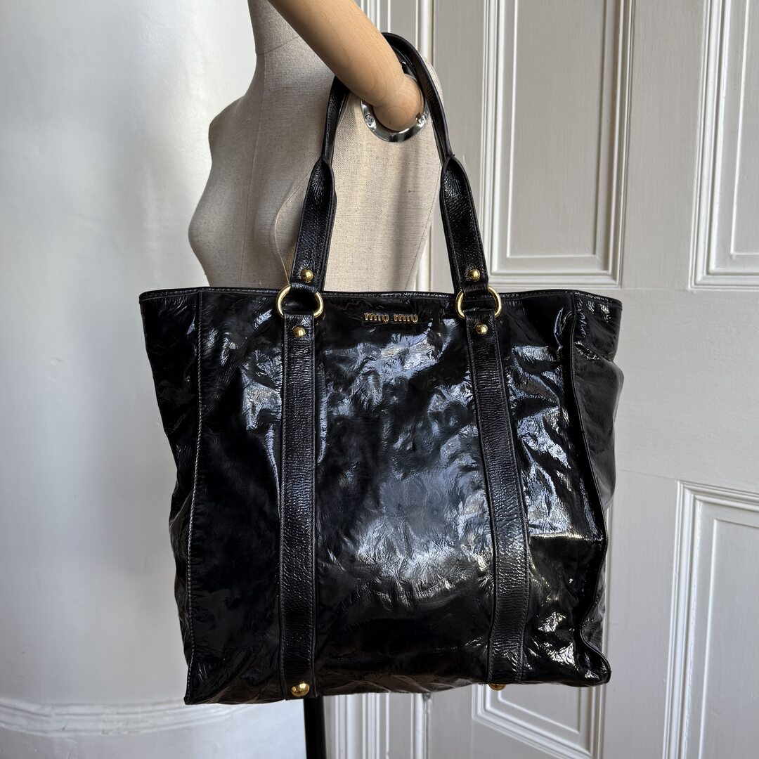 Miu Miu Patent Black Leather Tote Bag