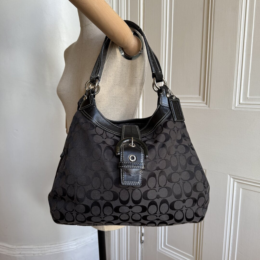 Coach Signature Hobo Black Shoulder Bag