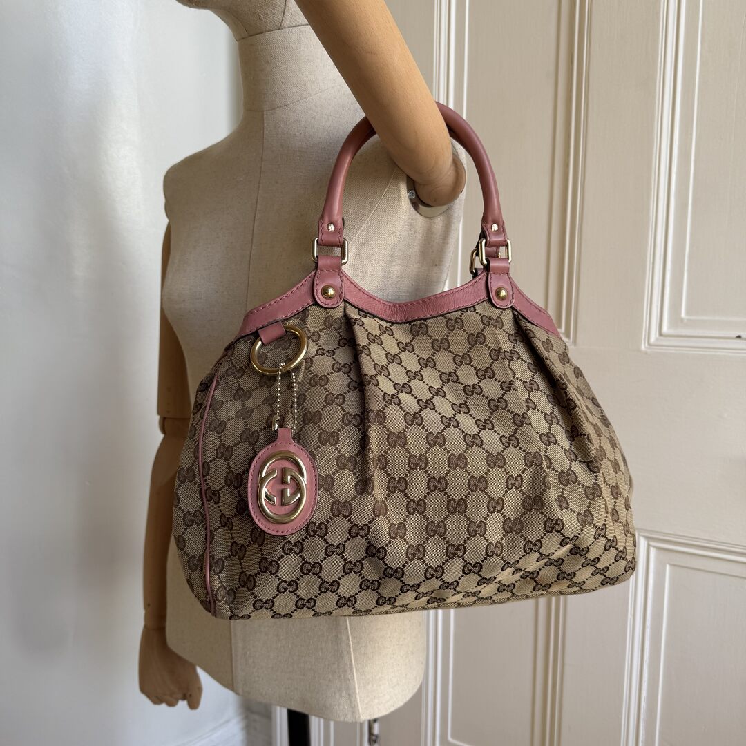 Gucci GG Canvas Sukey Pink Tote Bag