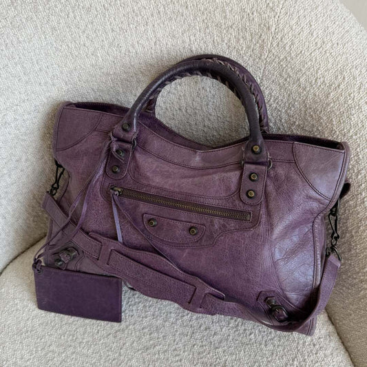 2009 Balenciaga The Giant City Leather Purple Shoulder Bag