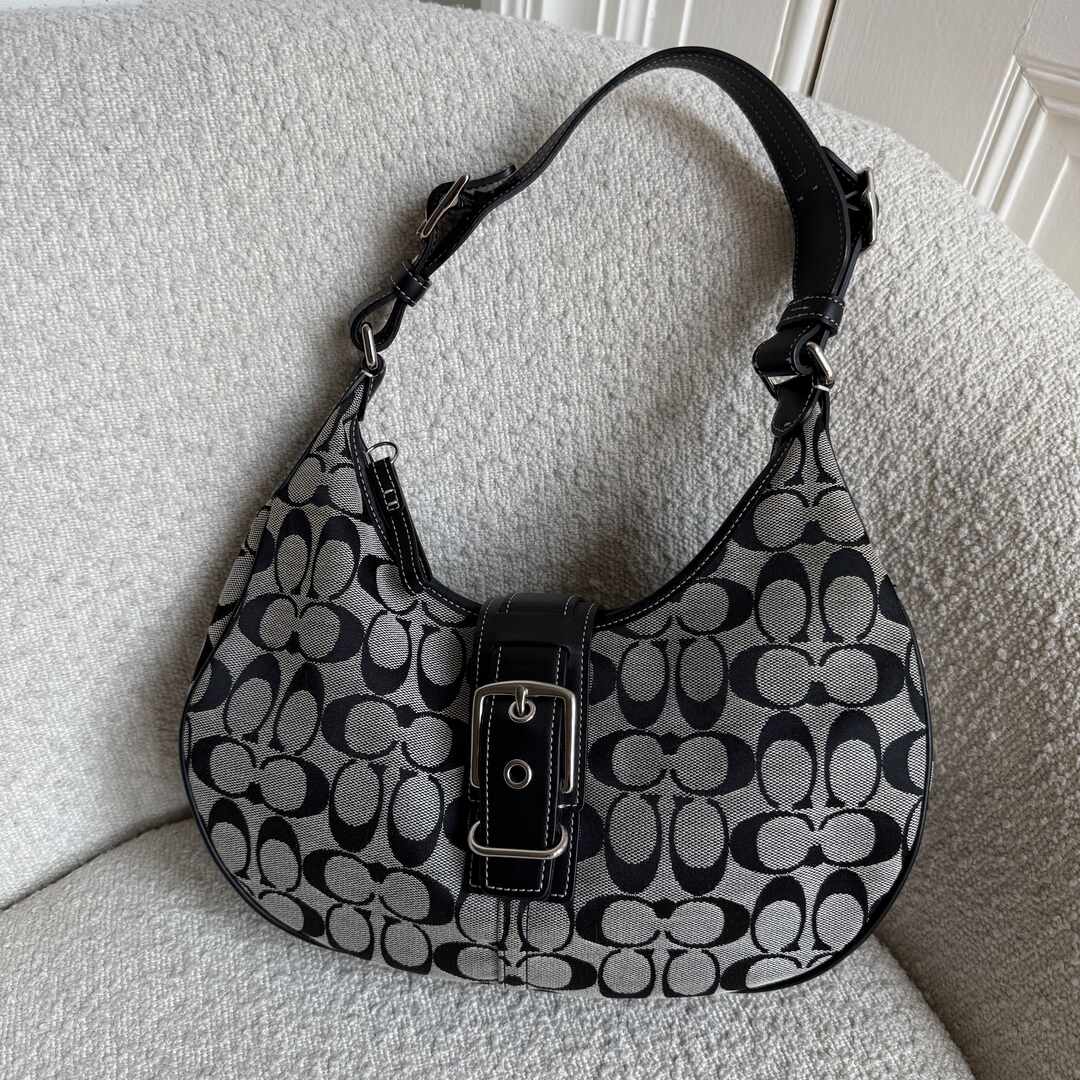 Coach Signature Hobo Buckle Black Shoulder Bag