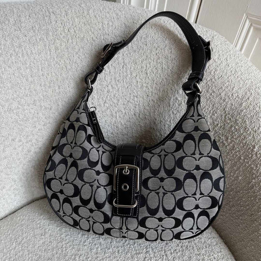 Coach Signature Hobo Buckle Black Shoulder Bag