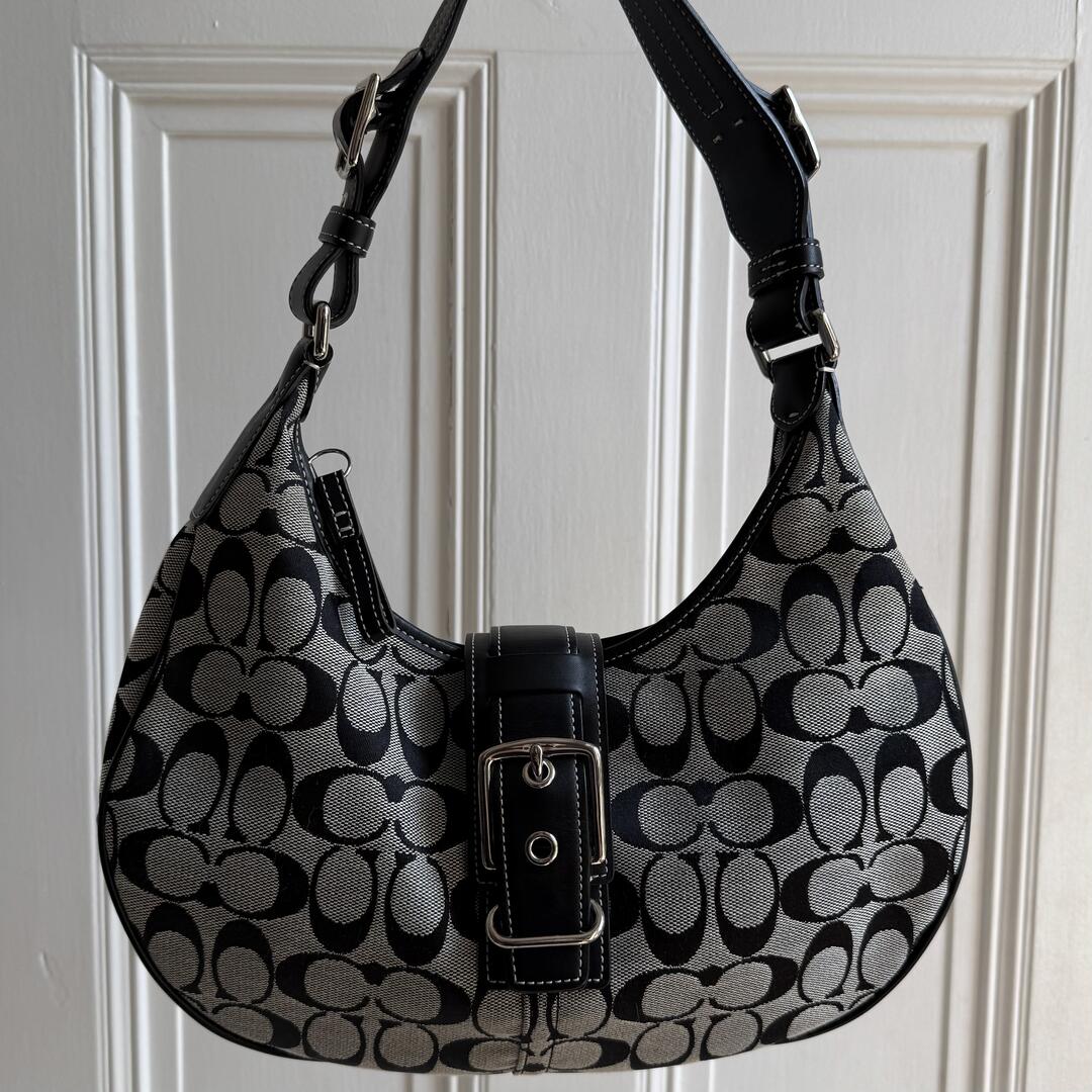 Coach Signature Hobo Buckle Black Shoulder Bag