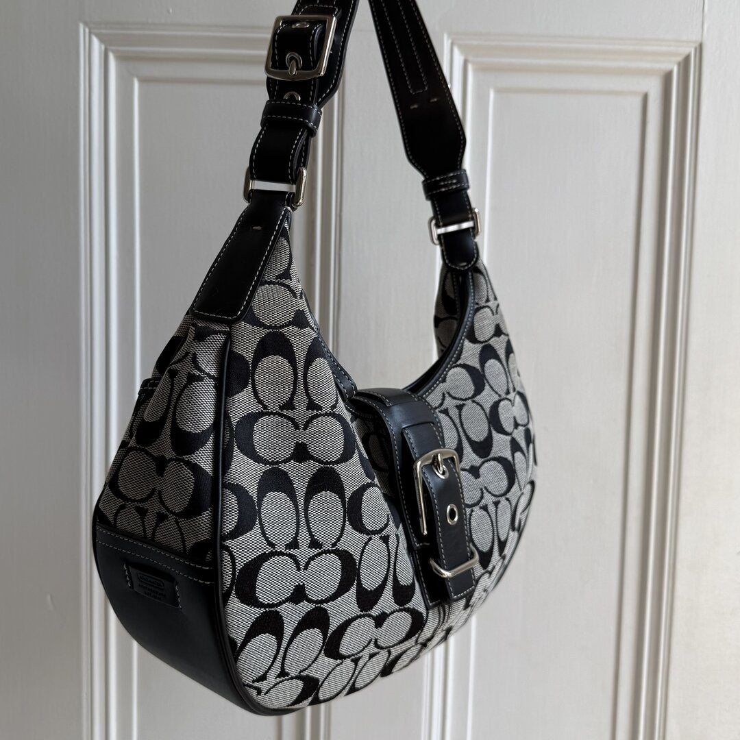 Coach Signature Hobo Buckle Black Shoulder Bag