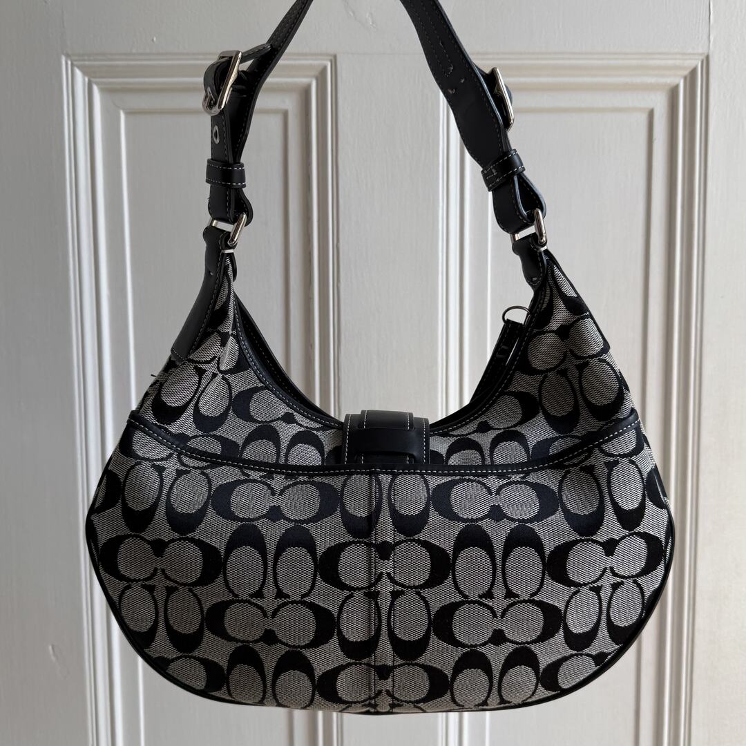 Coach Signature Hobo Buckle Black Shoulder Bag