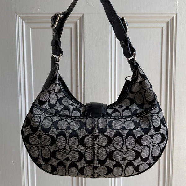 Coach Signature Hobo Buckle Black Shoulder Bag