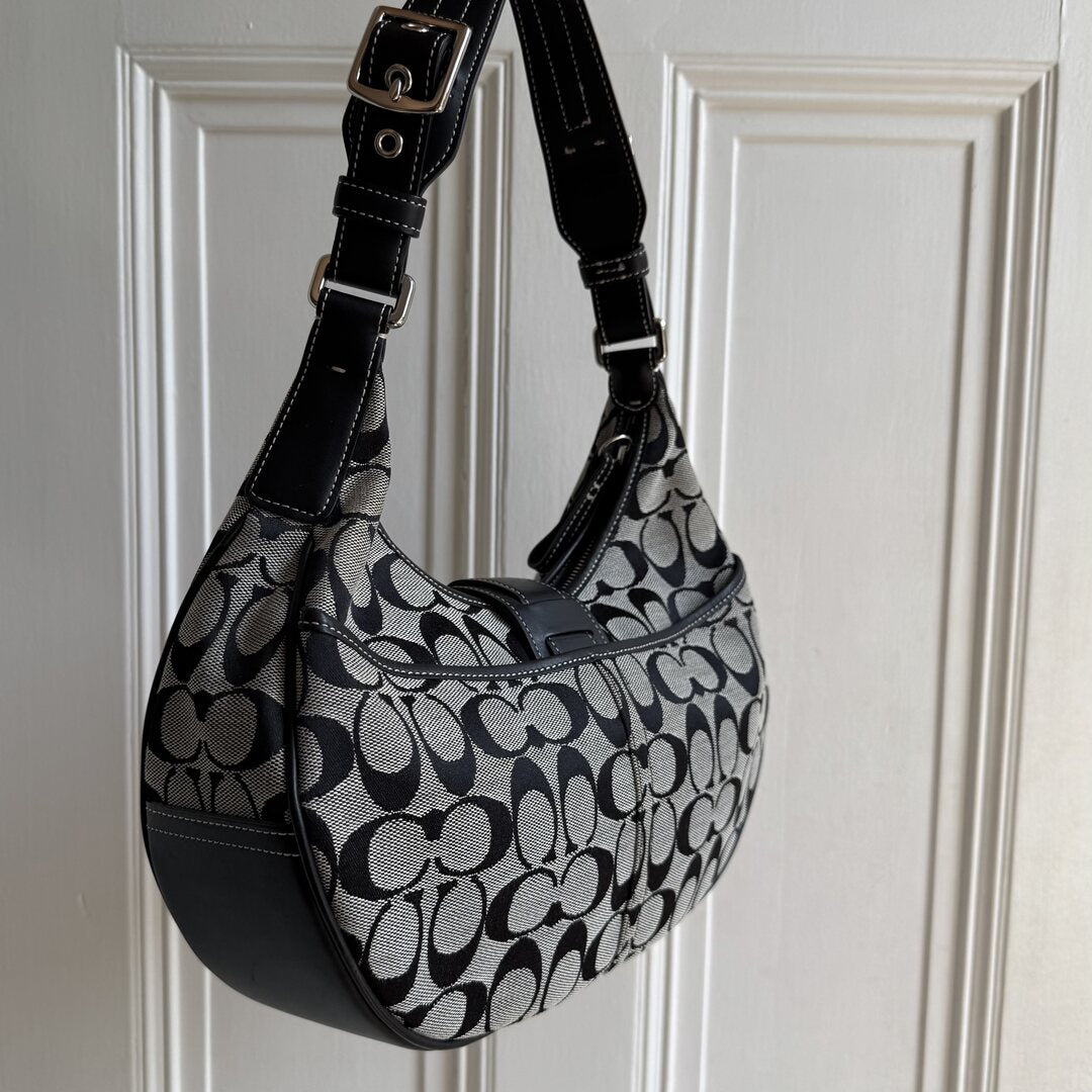 Coach Signature Hobo Buckle Black Shoulder Bag